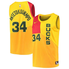 Load image into Gallery viewer, 34-Giannis Antetokounmpo Milwaukee Bucks  Swingman Jersey – City Edition – Yellow